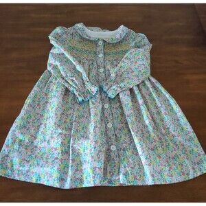 Mini Boden Girls Long Sleeve Button-through Smocked floral dress size 6/7 EUC
